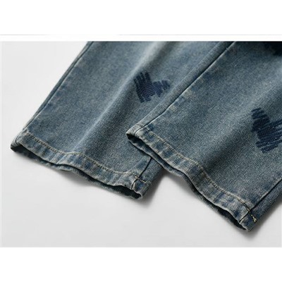 Модные прямые детские джинсы с вышивкой и эластичной резинкой на талии, новая весенняя коллекция