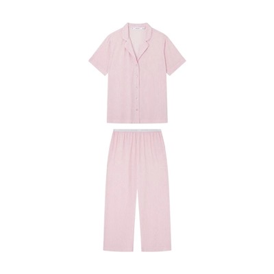 Pijama camisero rayas rosa Ecovero™