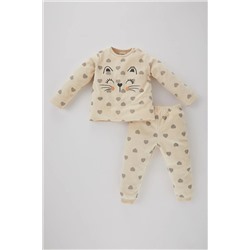 Defacto Kız Bebek Kalp Desenli Uzun Kollu Penye Pijama Takımı B2078A523WN