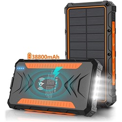 Solar Power Bank 38800mAh, Solar Charger,Portable Charger, Outputs 5V/3A High-Speed & 2 Inputs Huge Capacity Phone Charger for Smartphones,Strong Light LED Flashlights(Orange)
