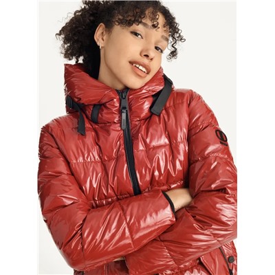 Glossy Mid Length Puffer With Envelope Pockets