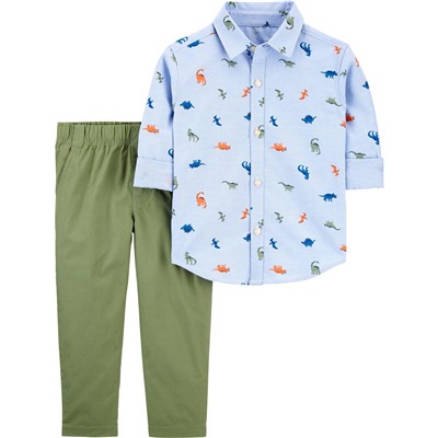 Carter's | Toddler 2-Piece Dinosaur Button-Front Shirt & Pant Set