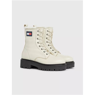 TOMMY JEANS TJ FLAG LOGO FLEECE-LINED LEATHER BOOT