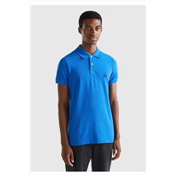 United Colors of Benetton Erkek Saks Mavi Slim Fit Kısa Kollu Polo Tshirt Saks Mavi 123A3089J3178