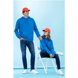 Kobalt Kapüşonlu Oversize Basic Sweatshirt