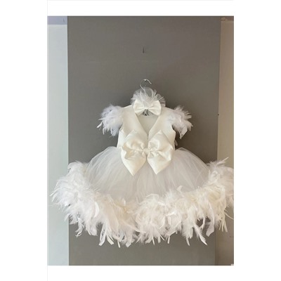 İlknur Karaca Design Beyaz Otrişli Kız Bebek Özel Gün Doğum Günü Elbisesi 3800
