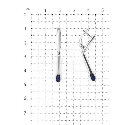Серьги из серебра с синими фианитами родированные - Спички 925 пробы с-3151р208