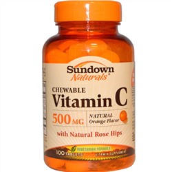 Sundown Naturals, Жевательный витамин C, со вкусом натурального апельсина, 500 мг, 100 таблеток