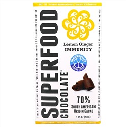 Good Superfoods, "Шоколад-суперпродукт", шоколад с имбирем и лимоном для поддержания уровня иммунитета, 1,75 унции (50 г)