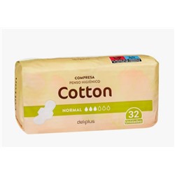 Compresa con alas normal Deliplus Cotton Paquete 32 ud. | 0,096 €/ud