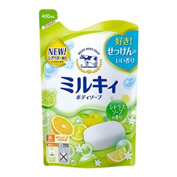 Жидкое мыло для тела COW Milky гипоаллергенное аромат лимона и апельсина натуральное с керамидами и молочными протеинами мягкая упаковка 400 мл