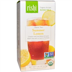 Rishi Tea, Холодный органический артизанский черный чай, летний лимон, 5 1-квартовых пакетиков, 40 г (1,41 унции)
