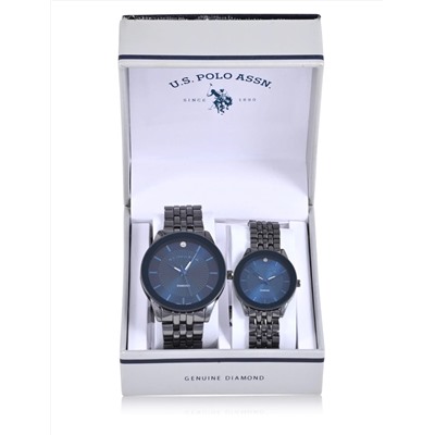 HIS AND HERS GUNMETAL BLUE DIAMOND DIAL WATCH SET