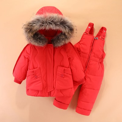 Зимний детский пуховик для малышей, костюм-двойка для мальчиков и девочек 1-2-3 лет
