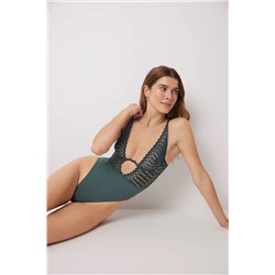 Body halter encaje y microfibra verde