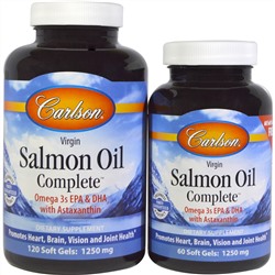 Carlson Labs, Рыбий жир из норвежского лосося Salmon Oil Complete, 120 капсул в мягкой оболочке + 60 капсул бесплатно