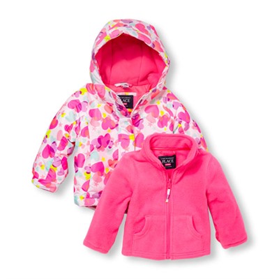 Toddler Girls Long Sleeve Printed Hooded 3-In-I Jacket