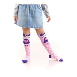 Denokids Yaramaz Kedi Kız Çocuk Pembe Dizaltı Çorap CFF-22S1-135