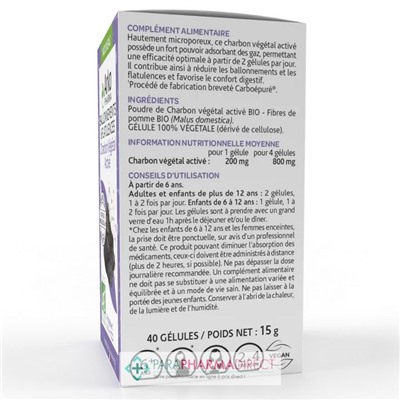 ArkoPharma ArkoGélules - Charbon Végétal Activé - Confort Digestif, Ballonnements Intestinaux - BIO 40 Gélules