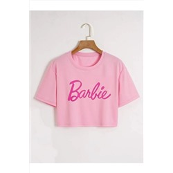 EgeModa Kadın Barbie Baskılı Crop T-shirt CROP13321213