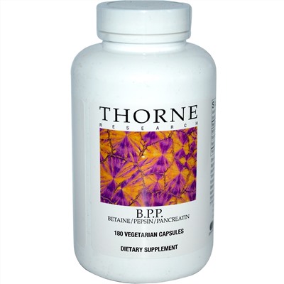 Thorne Research, Б.П.П., бетаин / пепсин / панкреатин, 180 растительных капсул