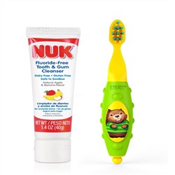 NUK, Grins &Giggles, набор зубных щеток для малышей, от 12 месяцев, 1 очищающее средство & 1 щетка