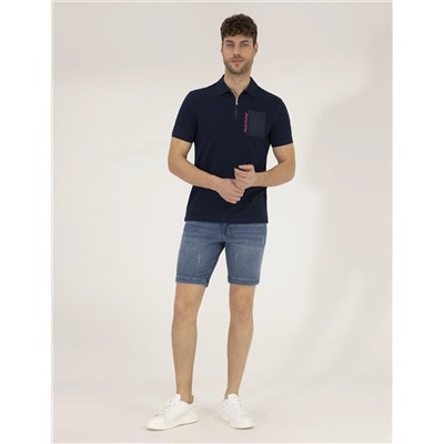 Lacivert Slim Fit Fermuarlı Polo Yaka Tişört