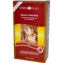 Surya Henna, Порошок хны, натуральное окрашивание и уход за волосами, рыжий, 50 г