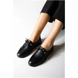 Marjin Kadın Hakiki Deri Comfort Günlük Ayakkabı Bağcıklı Demas Siyah 20Y0064TP99