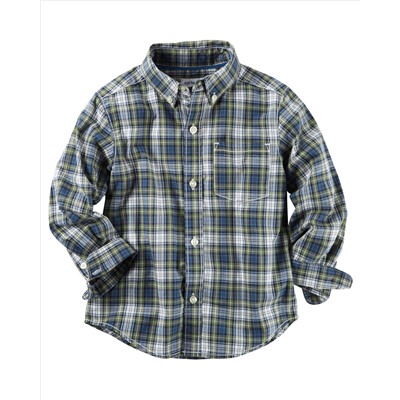 Poplin Plaid Button-Front Shirt