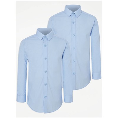 Light Blue Boys Long Sleeve School Shirt 2 Pack