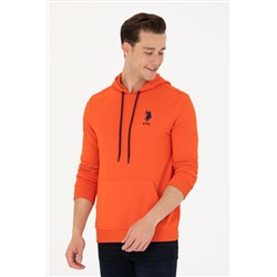Erkek Oranj Kapüşonlu Basic Sweatshirt