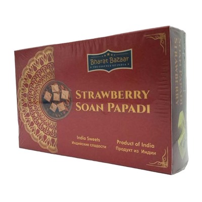 BHARAT BAZAAR Soan Papadi Strawberry Сладости Соан Папди со вкусом Клубники 250г