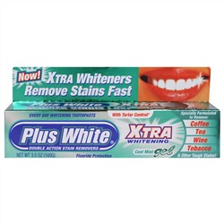 Plus White, Отбеливание зубов и предотвращение образование зубного камня, прохладный мятный гель, 3,5 унции (100 г)