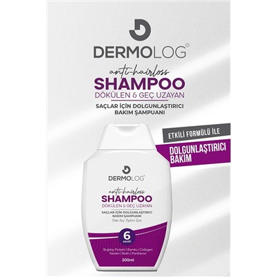 Dermolog 6 Aktifli Saç Dökülmesine Karşı Şampuan Hızlı Saç Uzatan Tuzsuz Parabensiz Dökülme Karşıtı (300Ml)