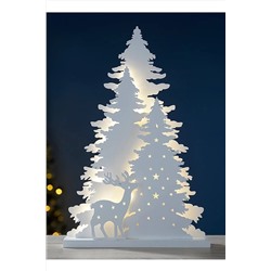 Elfora Işıklı Beyaz Yılbaşı Ağacı Geyikli Pleksi Masa Dekorasyonu Noel Süsü 20 Cm 751