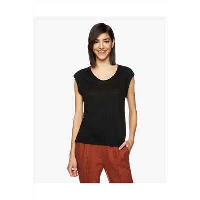 United Colors of Benetton Kadın Siyah Basic Keten Tshirt 312023S1ME16B1-100