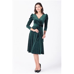 Azra Style Kadın Kruvaze Midi Kadife Zümrüt Yeşili Elbise 40006