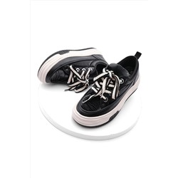 Marjin Kadın Sneaker Kalın Taban Spor Ayakkabı Turev Siyah 321012110-2