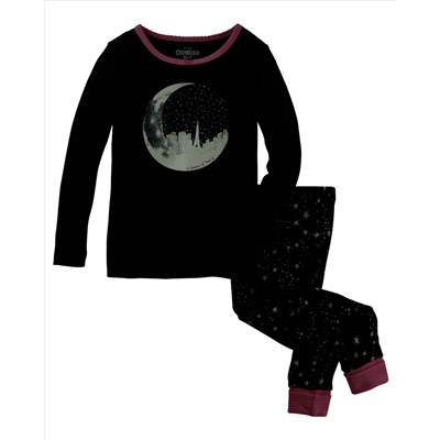 2-Piece Glow-In-The-Dark Moon Snug Fit Cotton PJs