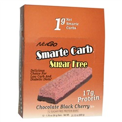 NuGo Nutrition, Smarte Carb,Шоколад с черешней без сахара, 12 батончиков, 1.76 унций (50 г) каждый