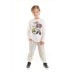 Denokids Inşaat Araçları Erkek Çocuk Beyaz T-shirt Gri Pantolon Takım CFF-22S1-093