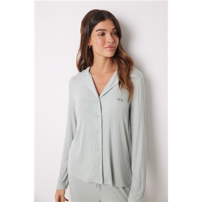 Pijama camisero largo soft touch verde