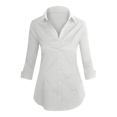 White Three-Quarter Sleeve Button-Up