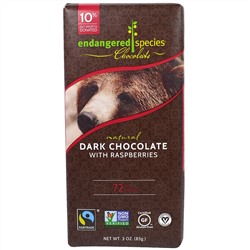 Endangered Species Chocolate, Темный шоколад с малиной, 3 унции (85 г)