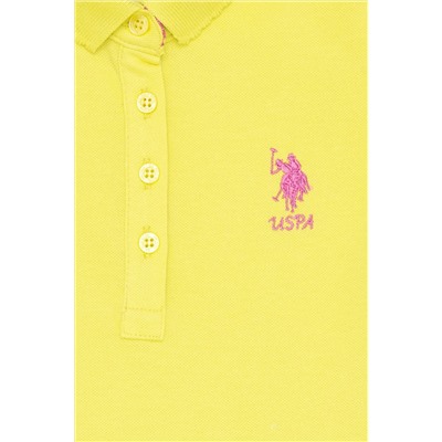 Kız Çocuk Neon Sarı Basic Polo Yaka Tişört