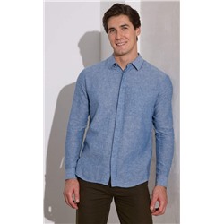 Рубашка д/р лен TF311-0460 d.blue
