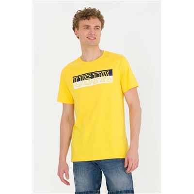 Erkek Koyu Sarı Bisiklet Yaka Tişört