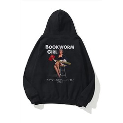 Trendiz Unisex Bookworm Girl Sweatshirt Siyah Trndz1396