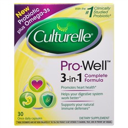 Culturelle, Pro-Well, пробиотик 3-в-1, плюс Омега-3, 30 капсул, по одной в день